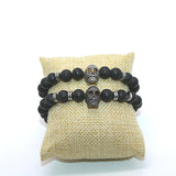 Max Unisex Black Lava Stone Beaded Charm Bracelet Bangles Jewelry Skull