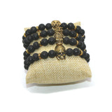 Max Fashion Women Men Black Lava Stone Beaded Charm Bracelet Jewelry Lion Head