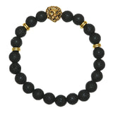 Max Fashion Women Men Black Lava Stone Beaded Charm Bracelet Jewelry Lion Head