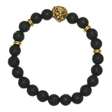 Max Fashion Women Men Black Lava Stone Beaded Charm Bracelet Jewelry Lion Head