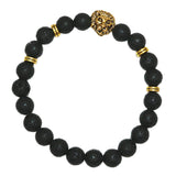 Max Fashion Women Men Black Lava Stone Beaded Charm Bracelet Jewelry Lion Head