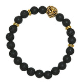 Max Fashion Women Men Black Lava Stone Beaded Charm Bracelet Jewelry Lion Head