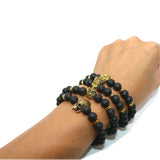 Max Fashion Women Men Black Lava Stone Beaded Charm Bracelet Jewelry Lion Head