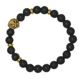 Max Fashion Women Men Black Lava Stone Beaded Charm Bracelet Jewelry Lion Head