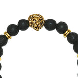 Max Fashion Women Men Black Lava Stone Beaded Charm Bracelet Jewelry Lion Head