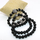 Max Unisex Black Lava Stone Beaded Charm Bracelet Bangles Jewelry Helmet