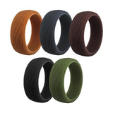 Max 5-Pack Mens Bark Texture Silicone Wedding Bands Rings 8.7mm Wide Size 12
