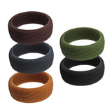 Max 5-Pack Mens Bark Texture Silicone Wedding Bands Rings 8.7mm Wide Size 12