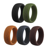 Max 5-Pack Mens Bark Texture Silicone Wedding Bands Rings 8.7mm Wide Size 13