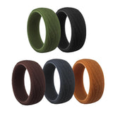 Max 5-Pack Mens Bark Texture Silicone Wedding Bands Rings 8.7mm Wide Size 13