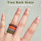 Max 10-Pack Unisex Bark Texture Silicone Wedding Bands Rings 5.7mm Wide Size 9