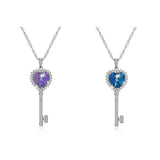 Max 925 Silver Women Key Necklace Pendant Crystal Choker Charm Jewelry Purple