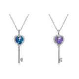 Max 925 Silver Women Key Necklace Pendant Crystal Choker Charm Jewelry Purple