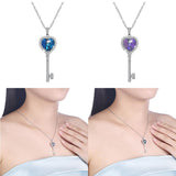 Max 925 Silver Women Key Necklace Pendant Crystal Choker Charm Jewelry Purple