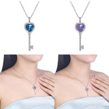 Max 925 Silver Women Key Necklace Pendant Crystal Choker Charm Jewelry Purple