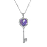 Max 925 Silver Women Key Necklace Pendant Crystal Choker Charm Jewelry Purple