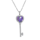 Max 925 Silver Women Key Necklace Pendant Crystal Choker Charm Jewelry Purple