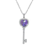 Max 925 Silver Women Key Necklace Pendant Crystal Choker Charm Jewelry Purple