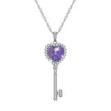 Max 925 Silver Women Key Necklace Pendant Crystal Choker Charm Jewelry Purple