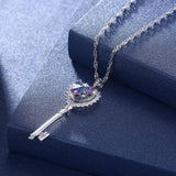 Max 925 Silver Women Key Necklace Pendant Crystal Choker Charm Jewelry Purple