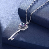 Max 925 Silver Women Key Necklace Pendant Crystal Choker Charm Jewelry Purple