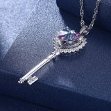 Max 925 Silver Women Key Necklace Pendant Crystal Choker Charm Jewelry Purple