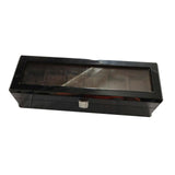 Max 6 Slots Wooden Watch Display Box Case Glass Top Locking Storage Organizer