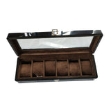 Max 6 Slots Wooden Watch Display Box Case Glass Top Locking Storage Organizer