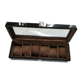 Max 6 Slots Wooden Watch Display Box Case Glass Top Locking Storage Organizer