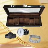 Max 6 Slots Wooden Watch Display Box Case Glass Top Locking Storage Organizer