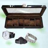 Max 6 Slots Wooden Watch Display Box Case Glass Top Locking Storage Organizer