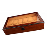 Max 12 Slots Wood Watch Display Box Case Glass Top Locking Storage Organizer