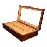 Max 12 Slots Wood Watch Display Box Case Glass Top Locking Storage Organizer