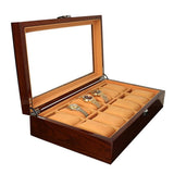 Max 12 Slots Wood Watch Display Box Case Glass Top Locking Storage Organizer
