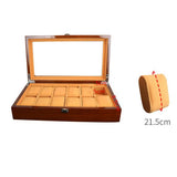 Max 12 Slots Wood Watch Display Box Case Glass Top Locking Storage Organizer