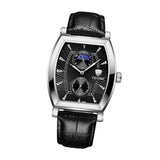 Max Classic Rectangle Dial Leather Band Men Automatic Quartz Watch Black 1