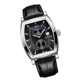 Max Classic Rectangle Dial Leather Band Men Automatic Quartz Watch Black 1