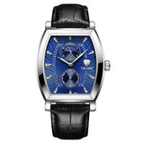 Max Classic Rectangle Dial Leather Band Men Automatic Quartz Watch Blue