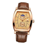 Max Classic Rectangle Dial Leather Band Men Automatic Quartz Watch Rose Gold