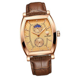 Max Classic Rectangle Dial Leather Band Men Automatic Quartz Watch Rose Gold