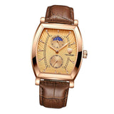 Max Classic Rectangle Dial Leather Band Men Automatic Quartz Watch Rose Gold