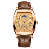 Max Classic Rectangle Dial Leather Band Men Automatic Quartz Watch Rose Gold