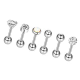 Max Maxb 6/12 sets Steel Zircon Rhinestone Earring piercing Jewelry Silver  6 sets