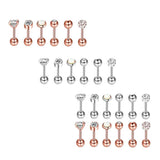 Max Maxb 6/12 sets Steel Zircon Rhinestone Earring piercing Jewelry Silver  6 sets