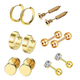 Max 6 Pairs Ear Studs Curve Barbell Stainless Helix Piercing Ear Jewelry Gold