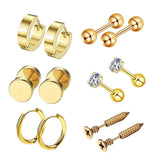 Max 6 Pairs Ear Studs Curve Barbell Stainless Helix Piercing Ear Jewelry Gold