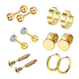 Max 6 Pairs Ear Studs Curve Barbell Stainless Helix Piercing Ear Jewelry Gold