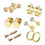 Max 6 Pairs Ear Studs Curve Barbell Stainless Helix Piercing Ear Jewelry Gold