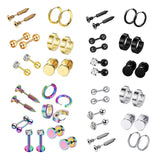 Max 6 Pairs Ear Studs Curve Barbell Stainless Helix Piercing Ear Jewelry Gold