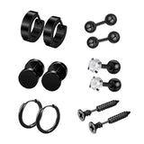 Max 6 Pairs Ear Studs Curve Barbell Stainless Helix Piercing Ear Jewelry Black